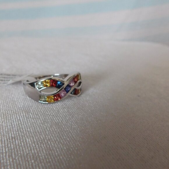 Ladies 14K White Gold Ring with Gemstones - Picture 2 of 5